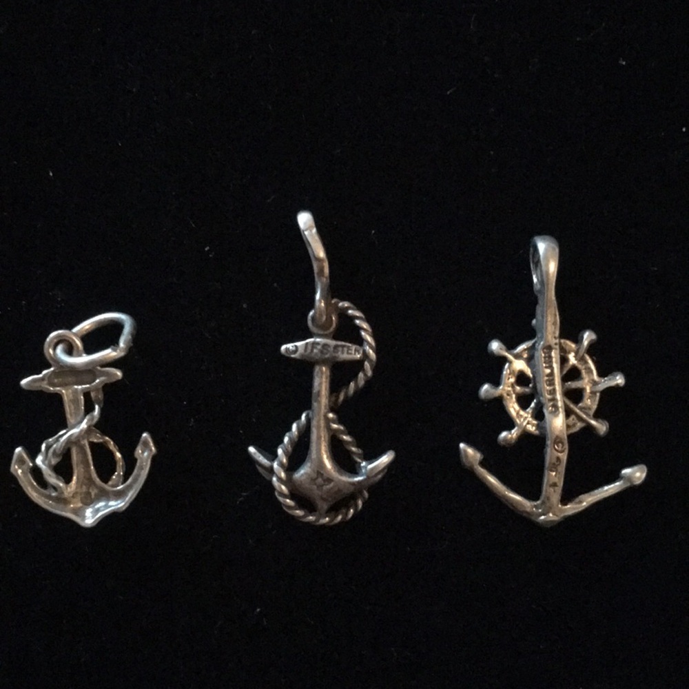 3 Anchor Solid Sterling Silver Charms Pendants Bu… - image 2